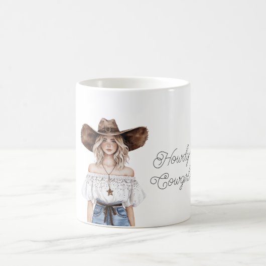 Blond Howdy Cowgirl Hat Star Necklace Kaffeetasse (Mittel)