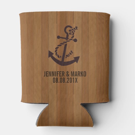 Blond-Imitate Holzstreifen Nautical Anker Dosenkühler (Rückseite)