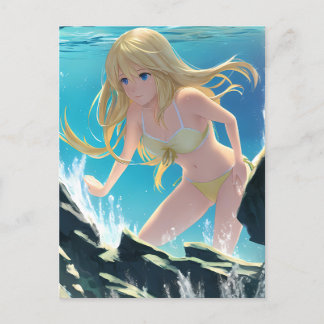 Blond in Bikini Underwater Foto Anime Postkarte