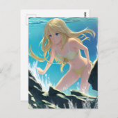 Blond in Bikini Underwater Foto Anime Postkarte (Vorne/Hinten)