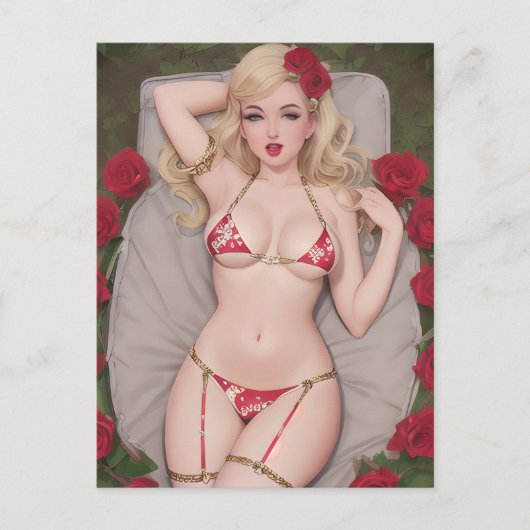 Blond in einer roten Bikini-Postkarte Postkarte (Vorderseite)