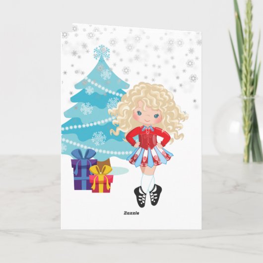 Blond Irish Dancer Winter Weihnachtsfeiertag Karte (Rückseite)