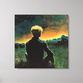 Blond Man beobachtet nächtliche Sky | 70er Art Leinwanddruck (Vorderseite)