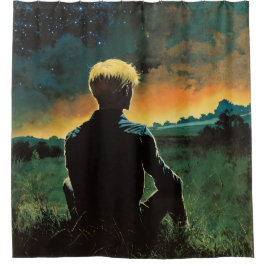 Blond Man in Field | 70er Man vor Ort Duschvorhang
