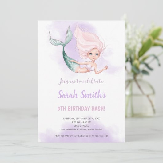 Blond Mermaid Birthday Einladungen (Stehend Vorderseite)