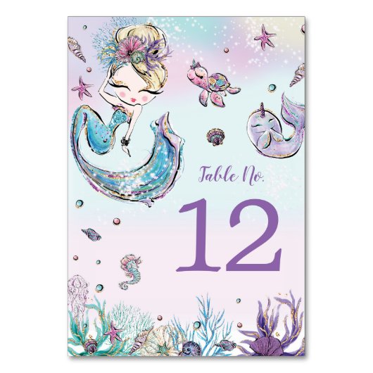 Blond Mermaid im Meer Tischnummer (Vorderseite)
