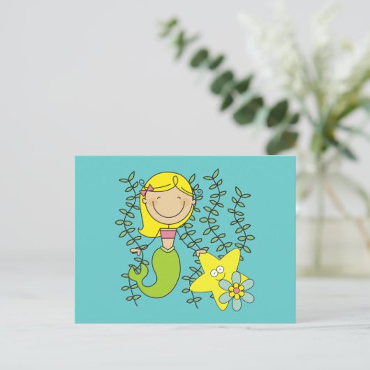 Blond Mermaid Postkarte (Stehend Vorderseite)