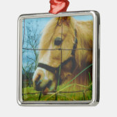 Blond Miniature Pony / Pferdeblauer Himmel Ornament Aus Metall (Links)