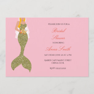 Blond pink mermaid Braun Dusche Einladung