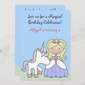 Blond Princess and Unicorn - Einladung zum Geburts (Vorne/Hinten)