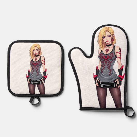Blond Revolution Ofenhandschuh & Topflappen-Set (Vorderseite)