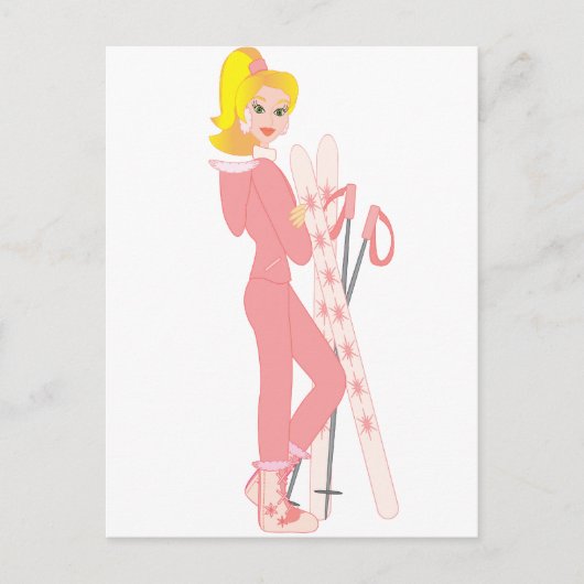 Blond Skier Postkarte (Vorderseite)