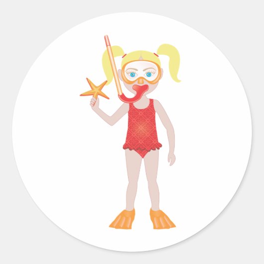 Blond Snorkel Girl Runder Aufkleber (Vorderseite)