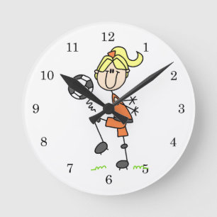 Blond Stick Figure Soccer Player Girl Gifts Runde Wanduhr
