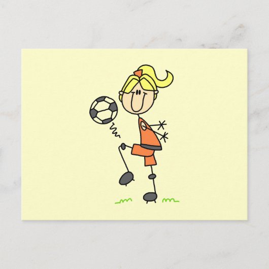 Blond Strichmännchen Soccer Player Girls Postkarte (Vorderseite)
