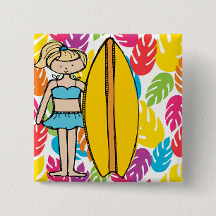 Blond Surfer Girl Button