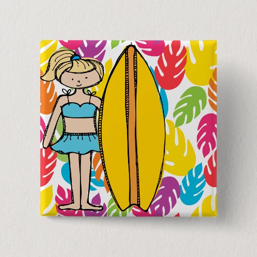 Blond Surfer Girl Button (Vorderseite)