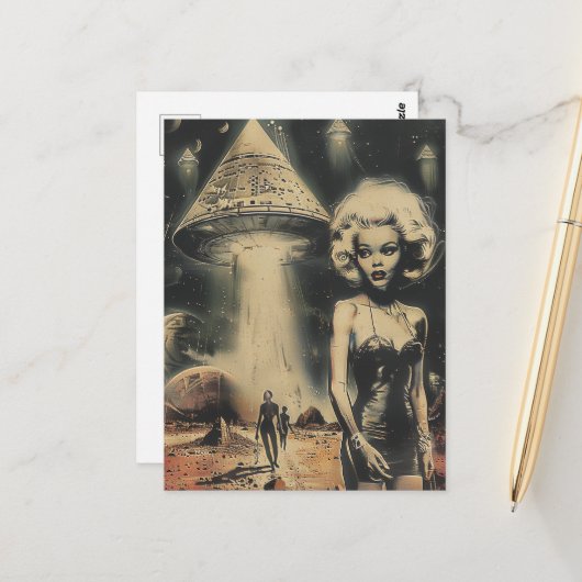 Blond und die Fantasie der UFO-Wüste Scifi Postkarte (Vorderseite/Rückseite Beispiel)