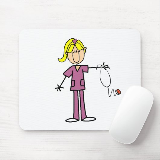 Blond Weibliches Strichmännchen Nurse Mousepad (Mit Mouse)
