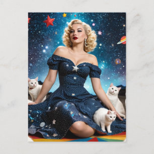 Blond Woman and Cats Postkarte
