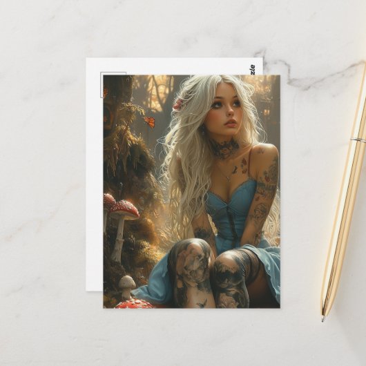 Blond Woman im Pilzwald Postkarte (Vorderseite/Rückseite Beispiel)