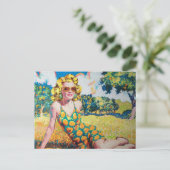 Blond Woman in Orange Grove Postkarte (Stehend Vorderseite)