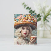 Blond Woman on Planet Doughnut Fantasy Postkarte (Stehend Vorderseite)