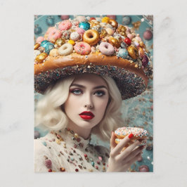 Blond Woman on Planet Doughnut Fantasy Postkarte