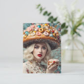 Blond Woman on Planet Doughnut Fantasy Postkarte (Stehend Vorderseite)