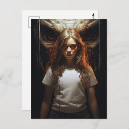 Blond Woman und ein Dämon Postkarte (Vorne/Hinten)