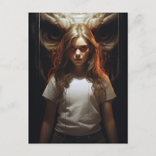 Blond Woman und ein Dämon Postkarte (Vorderseite)