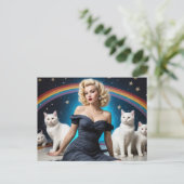 Blond Woman White Cats Rainbow Postkarte (Stehend Vorderseite)