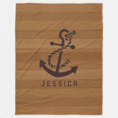 Blond Wood Planks Brown Nautical Anchor Fleecedecke (Vorderseite)