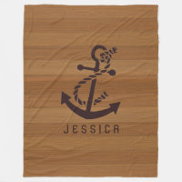Blond Wood Planks Brown Nautical Anchor