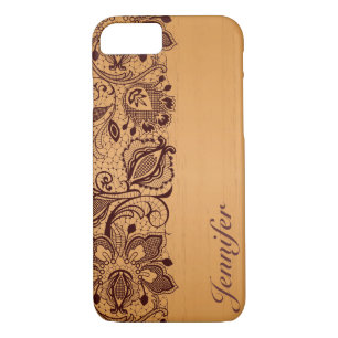 Blond Wood und Vintag-braune Spitzen-Monogramm Case-Mate iPhone Hülle