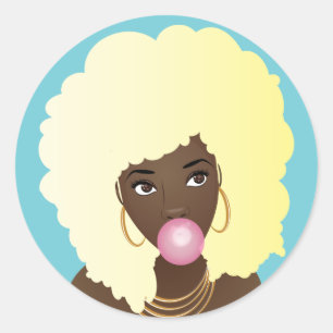 Blonde Afro, Poppingrosa-Blase-Kleber Runder Aufkleber