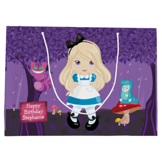 Blonde Alice mit Cheshire Katze Große Geschenktasc Große Geschenktüte (Rückseite)