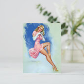 Blonde am Button Postkarte (Stehend Vorderseite)