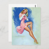 Blonde am Button Postkarte (Vorne/Hinten)