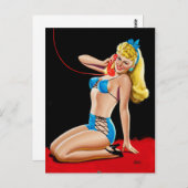 Blonde am Button Postkarte (Vorne/Hinten)