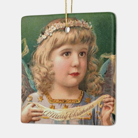 Blonde Angel mit Weihnachtsbanner Keramikornament (Links)
