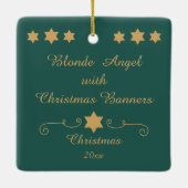Blonde Angel mit Weihnachtsbanner Keramikornament (Rückseite)
