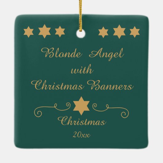 Blonde Angel mit Weihnachtsbanner Keramikornament (Rückseite)