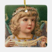 Blonde Angel mit Weihnachtsbanner Keramikornament (Vorderseite)