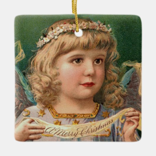 Blonde Angel mit Weihnachtsbanner Keramikornament (Vorderseite)