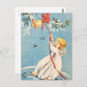 Blonde Angel Ringing a Gold Bell Red Bow Postkarte (Vorne/Hinten)