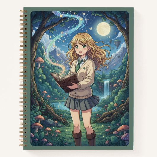 Blonde Anime Girl & Enchanted Forest Magic Journal Notizblock (Vorderseite)