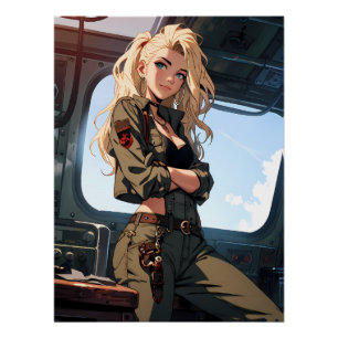 Blonde Anime-Pilotin Aviator-Kunst Poster