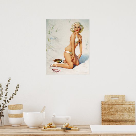 Blonde auf Sand Button Up Poster (Küche)