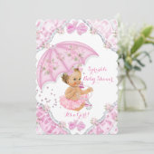 Blonde Baby Dusche Pink Umbrella Girl Blume Einladung (Stehend Vorderseite)